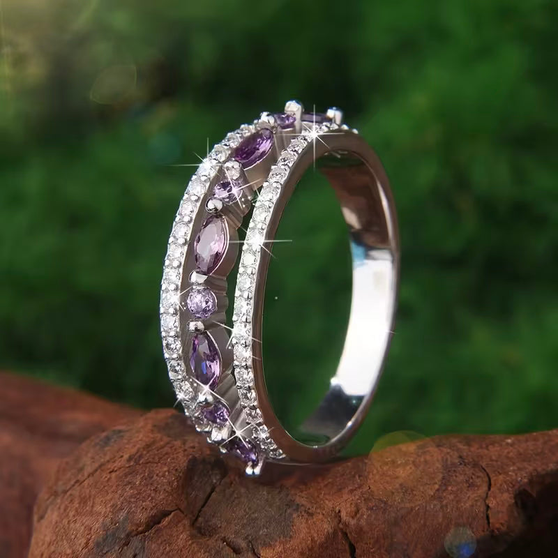 Rosaro BluePurple Gemstones Ring Bezel Setting Vintage Wedding Rings For Women Promise Ring