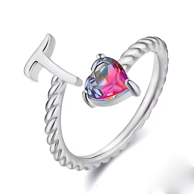 Rosaro Initial Letter Ring with Pink Gem Stone