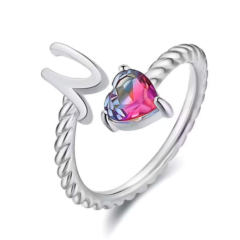 Rosaro Initial Letter Ring with Pink Gem Stone