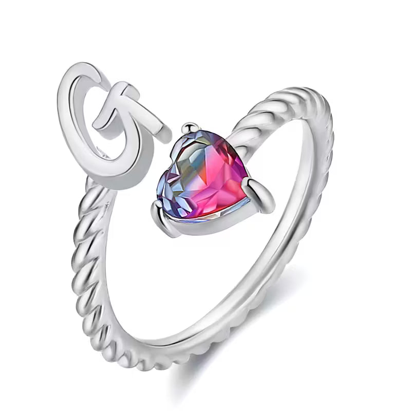 Rosaro Initial Letter Ring with Pink Gem Stone