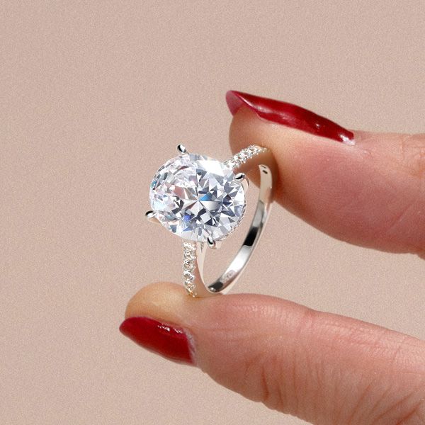 Rosaro Classic Oval Created White Sapphire Engagement Ring