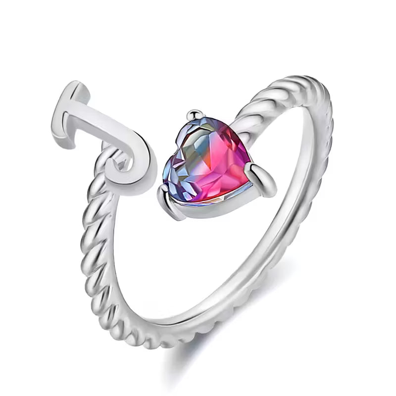 Rosaro Initial Letter Ring with Pink Gem Stone