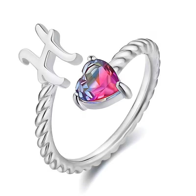 Rosaro Initial Letter Ring with Pink Gem Stone