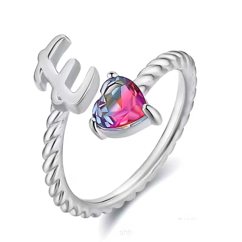 Rosaro Initial Letter Ring with Pink Gem Stone