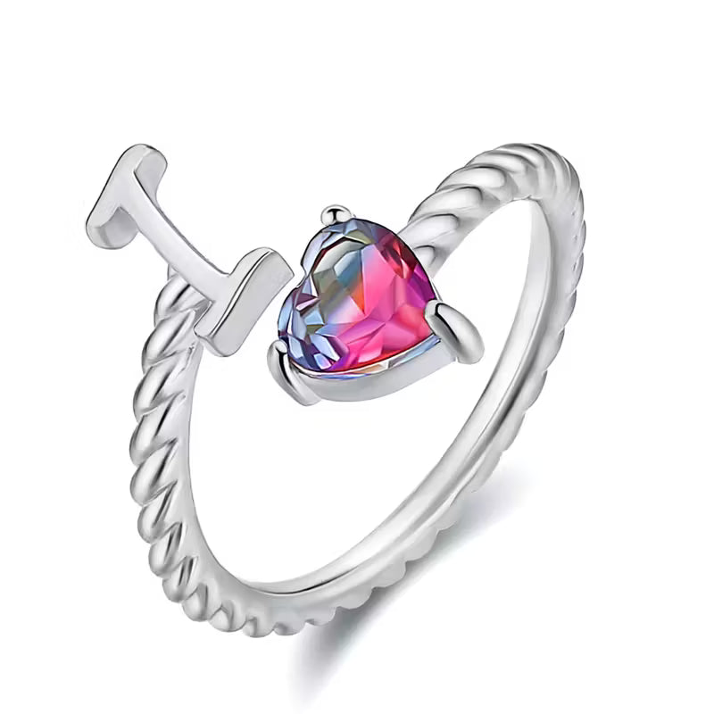 Rosaro Initial Letter Ring with Pink Gem Stone