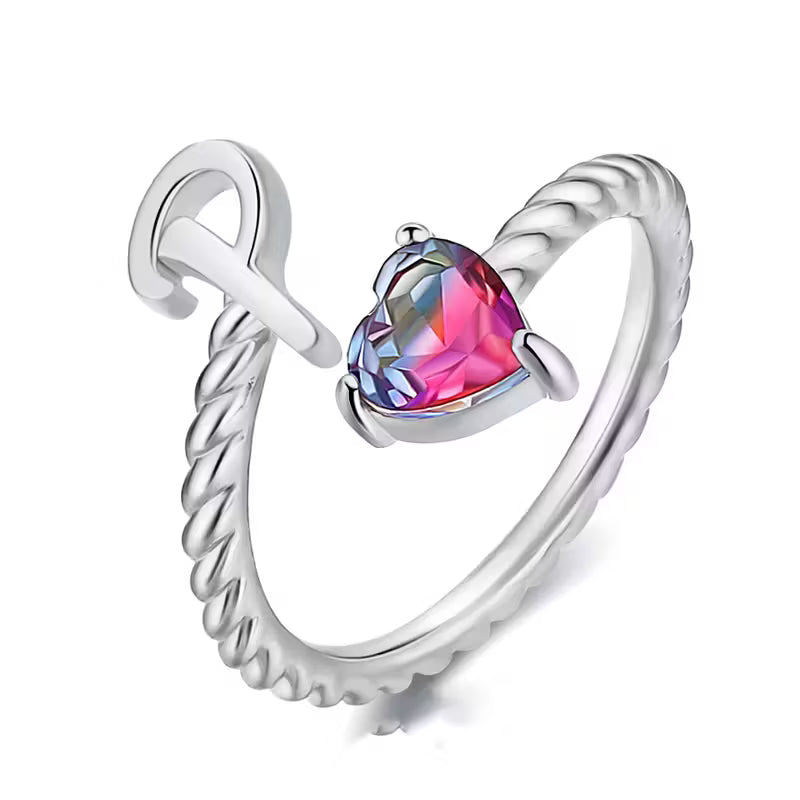 Rosaro Initial Letter Ring with Pink Gem Stone