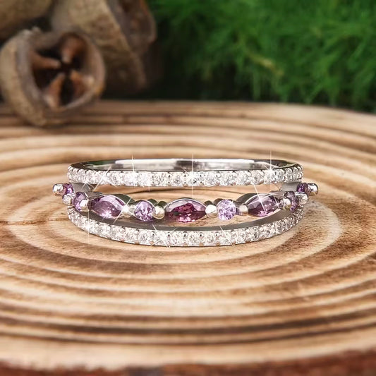 Rosaro BluePurple Gemstones Ring Bezel Setting Vintage Wedding Rings For Women Promise Ring