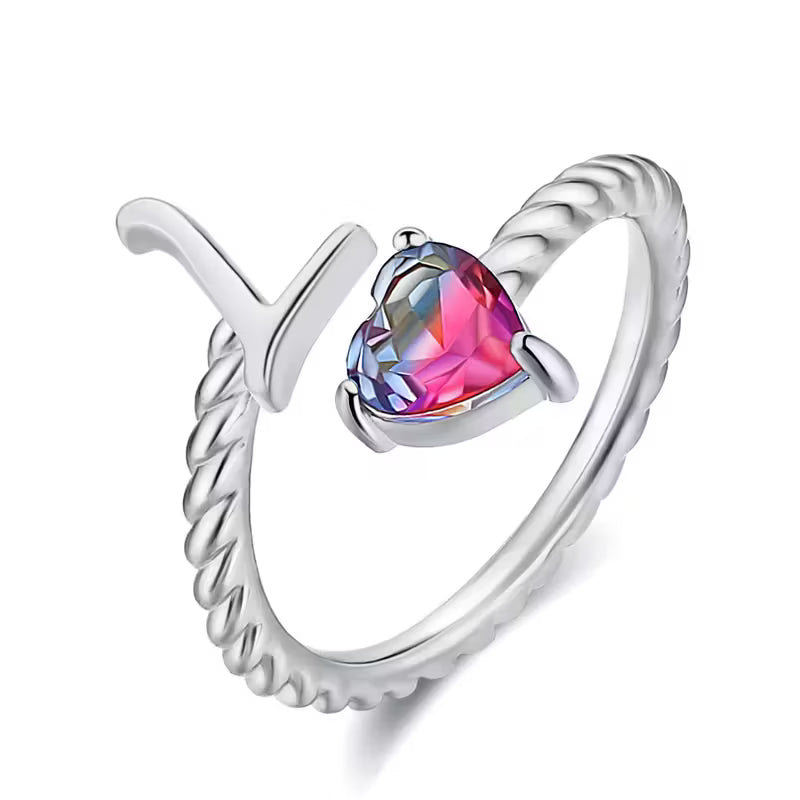 Rosaro Initial Letter Ring with Pink Gem Stone