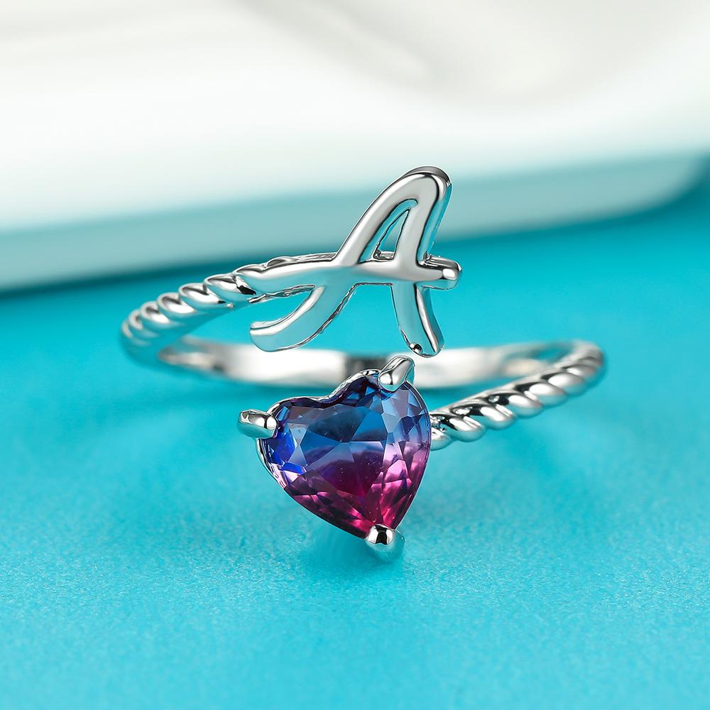 Rosaro Initial Letter Ring with Pink Gem Stone