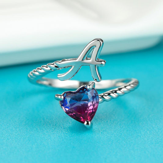 Rosaro Initial Letter Ring with Pink Gem Stone