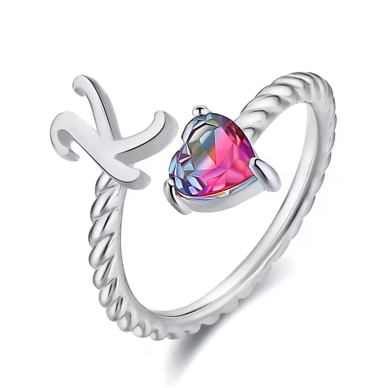 Rosaro Initial Letter Ring with Pink Gem Stone